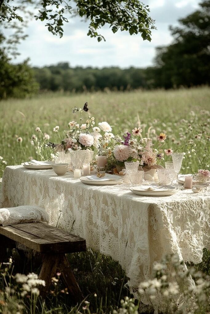 Outdoor table with sustainable floral set up